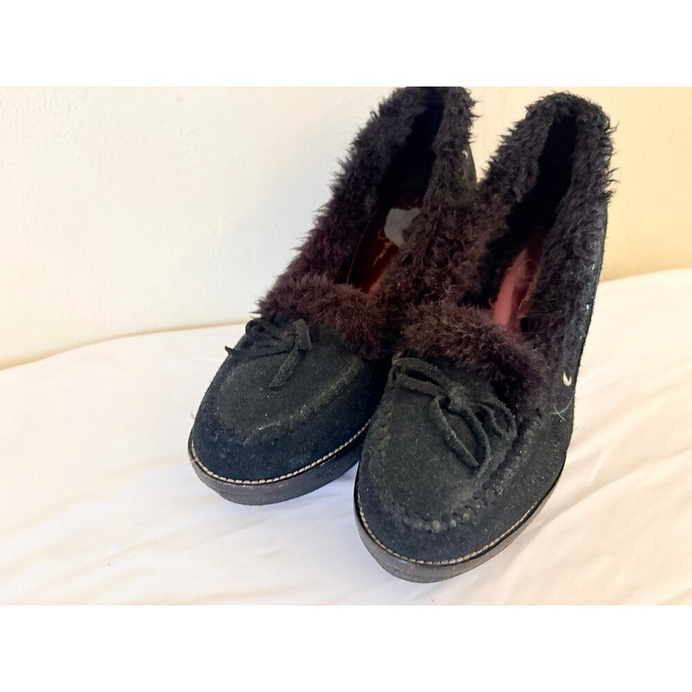 Jessica Simpson Black Suede Faux Fur Platform Wedge Shoes Women’s 8.5 9 - Picture 4 of 11